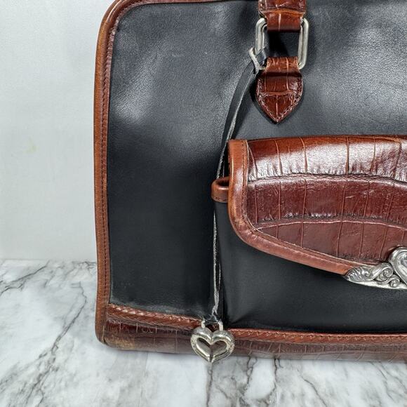 Brighton For Business Leather Croc Embossed Satchel Briefcase Top Handle Bag - Picture 3 of 16